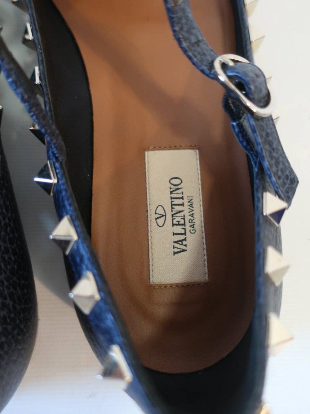 Valentino Garavani Rockstud Navy/Purple Pebbled Leather Ballet Flats 39/ US 9 - Picture 2 of 13